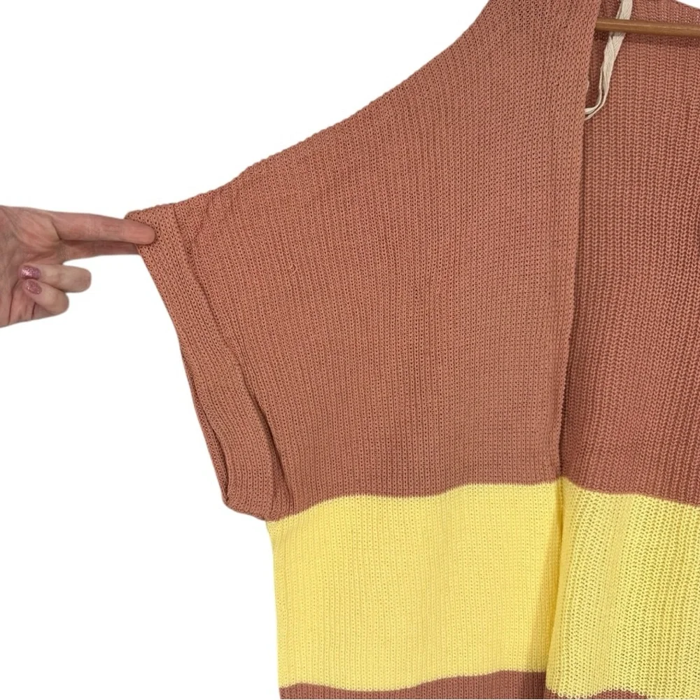 Umgee Color Block Open Front Longline Cardigan size Medium NWT Tan Yellow